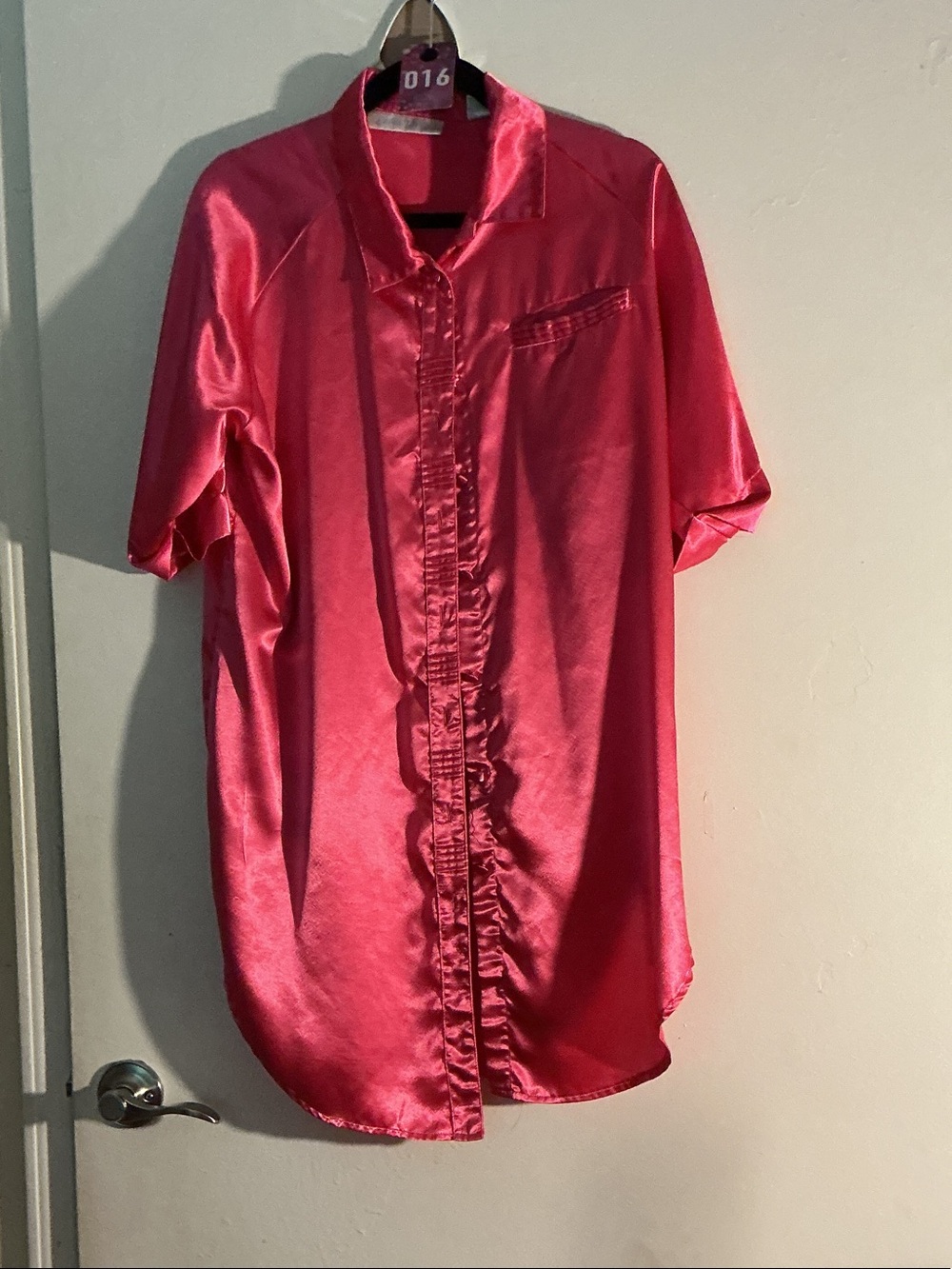 Girls' Satin Button-Up Shirt Dress - Hot Pink